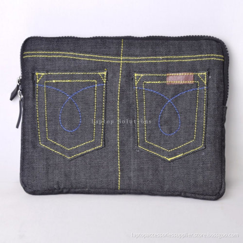Ipad2 Cool Denim Jeans Sleeve Bag Soft Case 2 Zipper For Apple Ipad 2